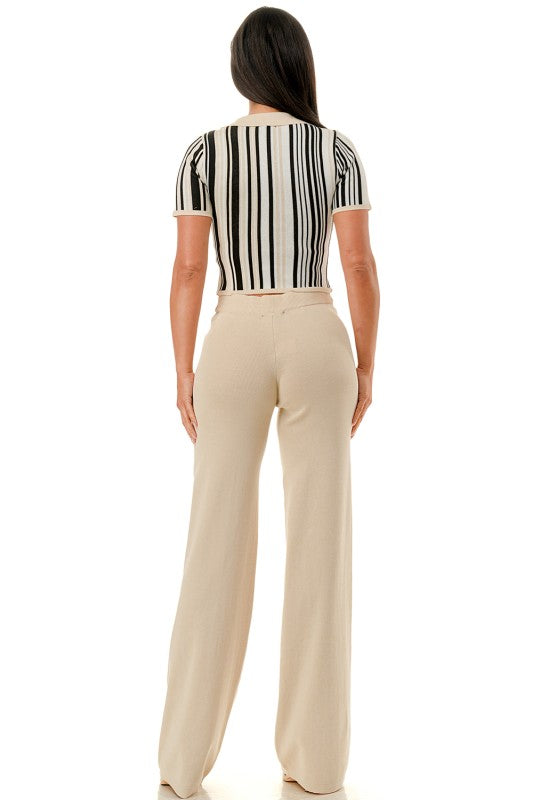 RETRO STRIPED KNIT CROP TOP AND PANTS SET