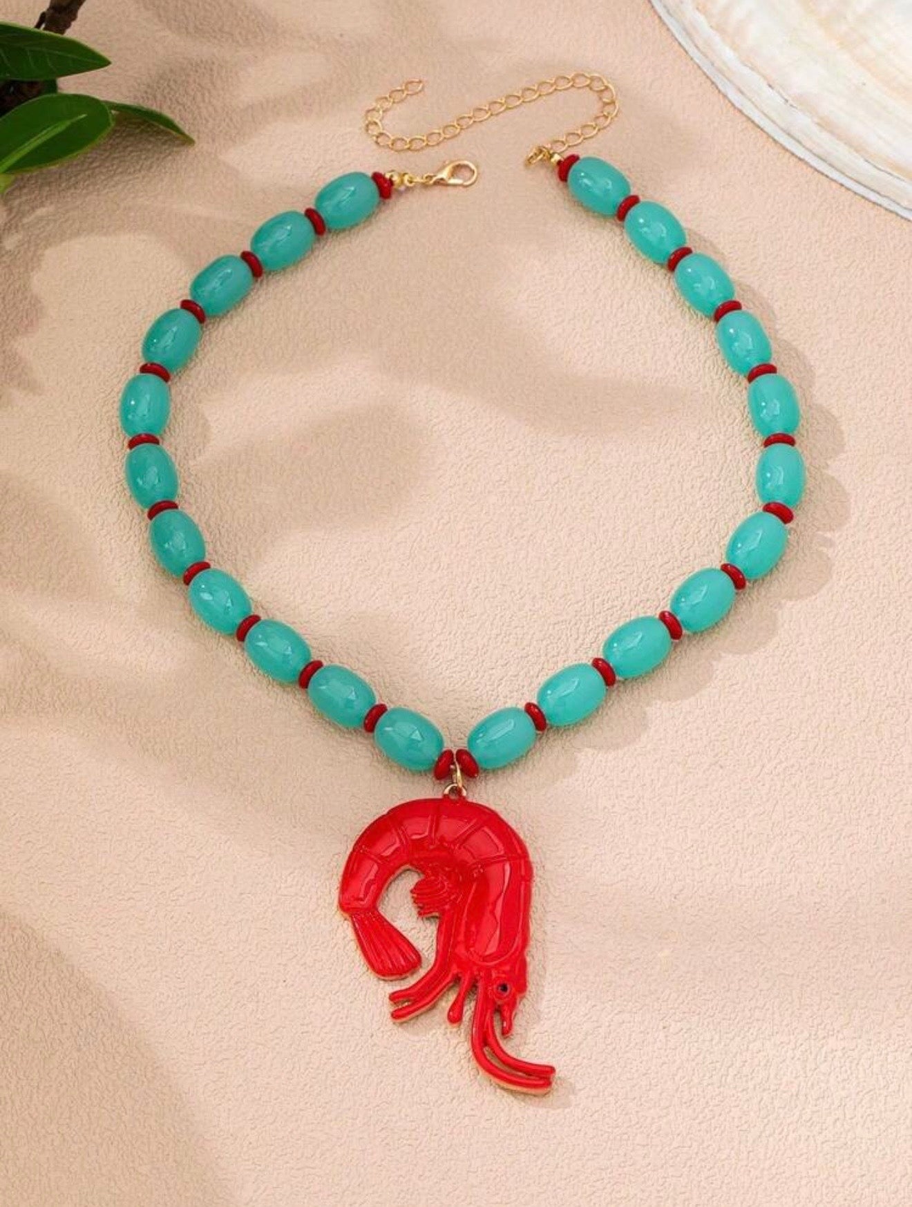 LOBSTER GREEN BEADED NECKLACE