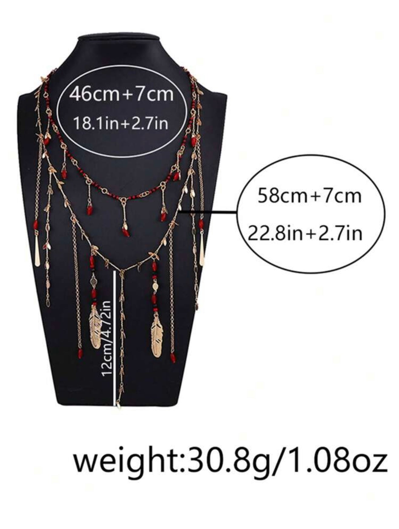 Luxurious Double Layer Chain & Metal Leaf Beaded Tassel  Necklace