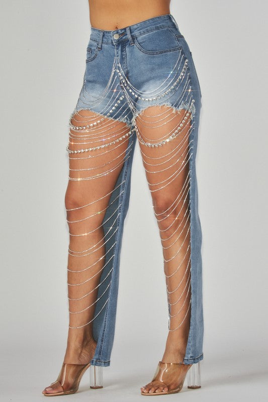 CHANELLE RHINESTONE DENIM PANTS