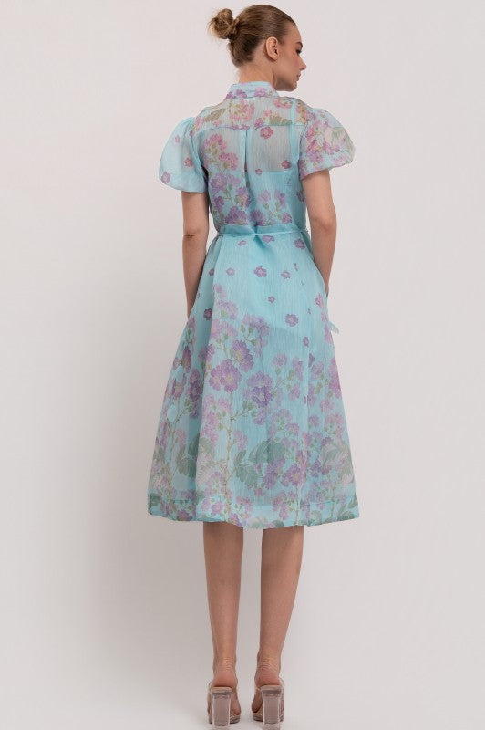 SHORT SLEEVES BUTTON DOWN FLORAL MIDI DRESS