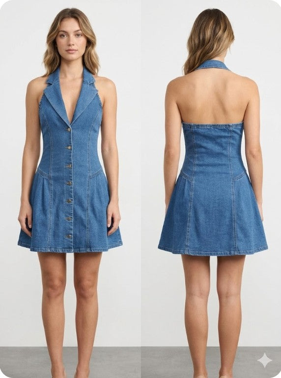 DENIM BUTTON DOWN MINI DENIM DRESS