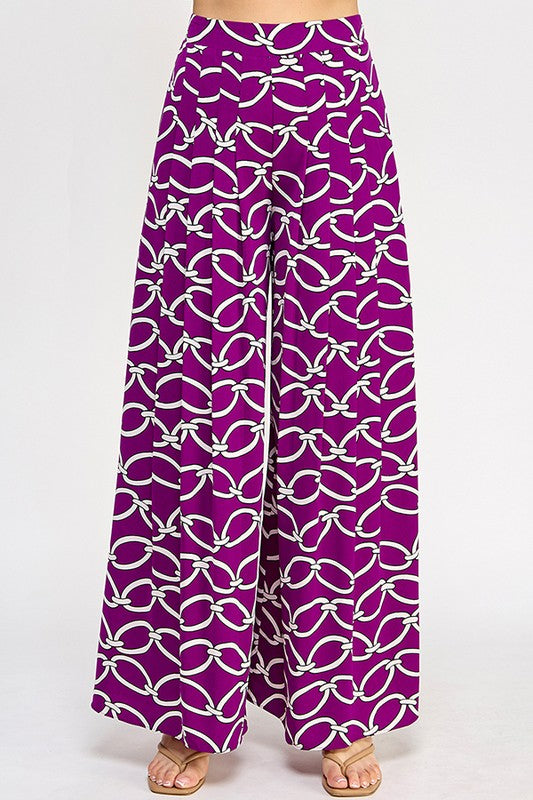 PRINTED WIDE LEG PANTS WITH TUCK PLEATS