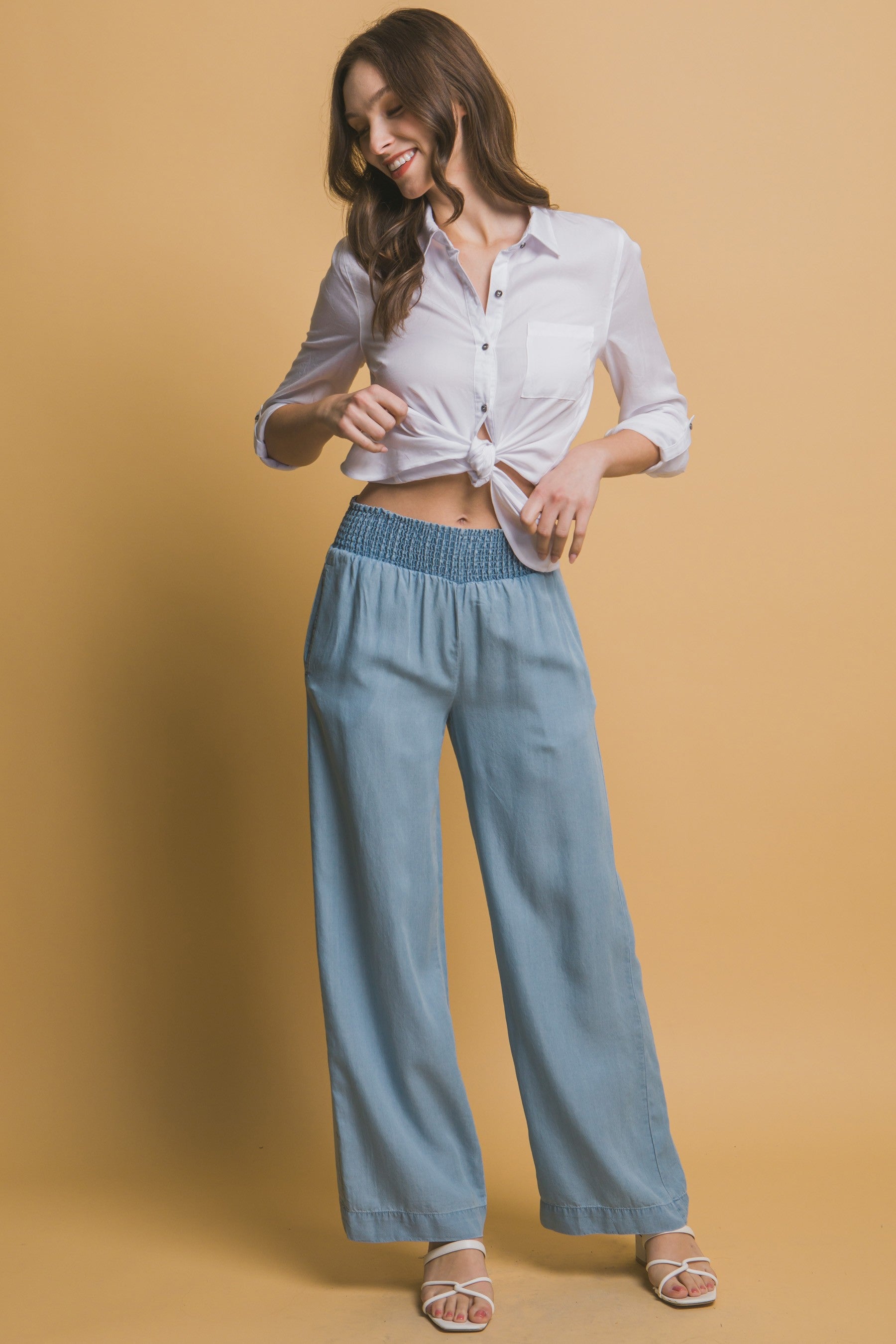 High Waisted Smocked Waist Casual Pants – Bella Chica, image size:1800x2700