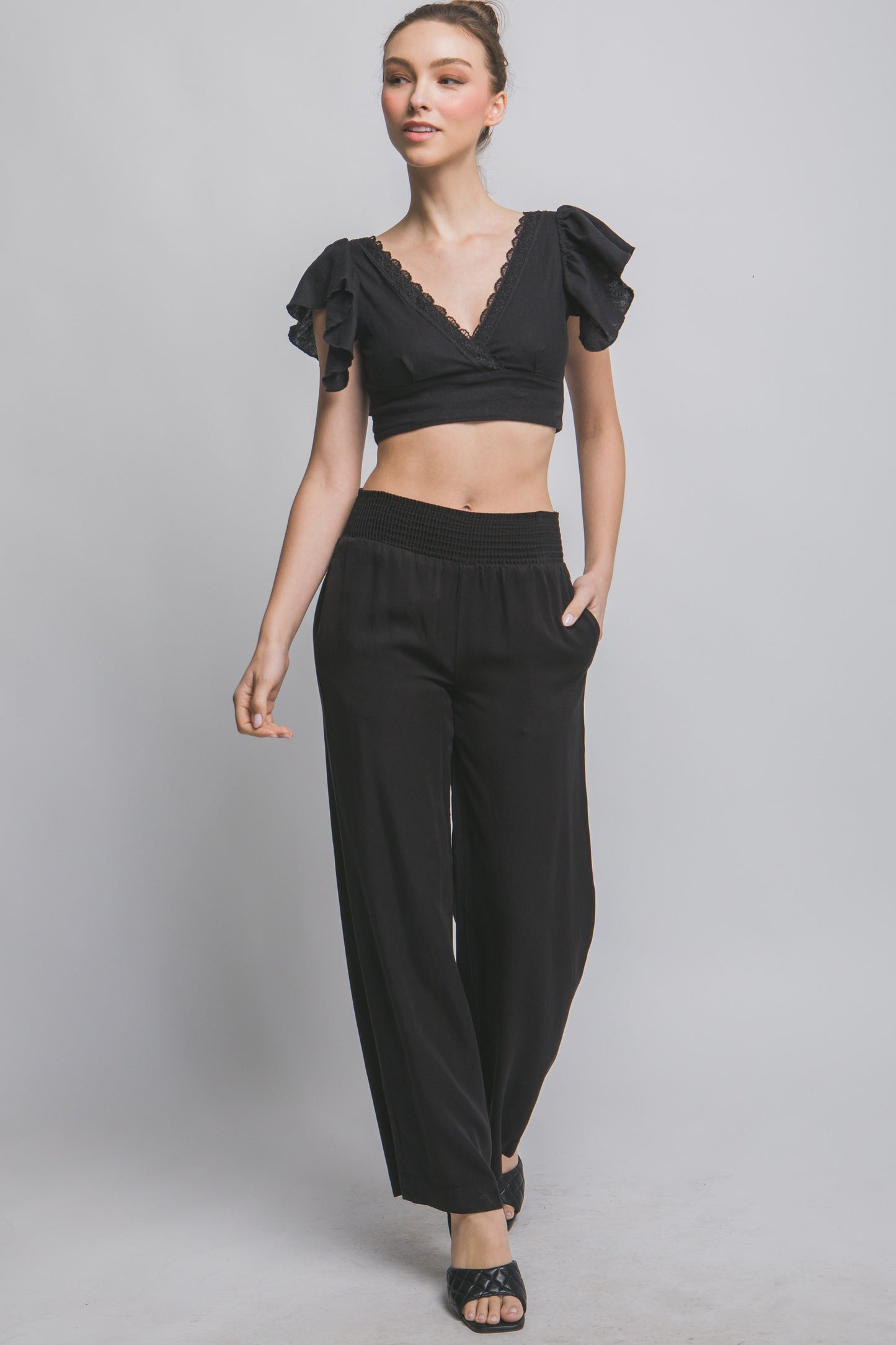 High Waisted Smocked Waist Casual Pants