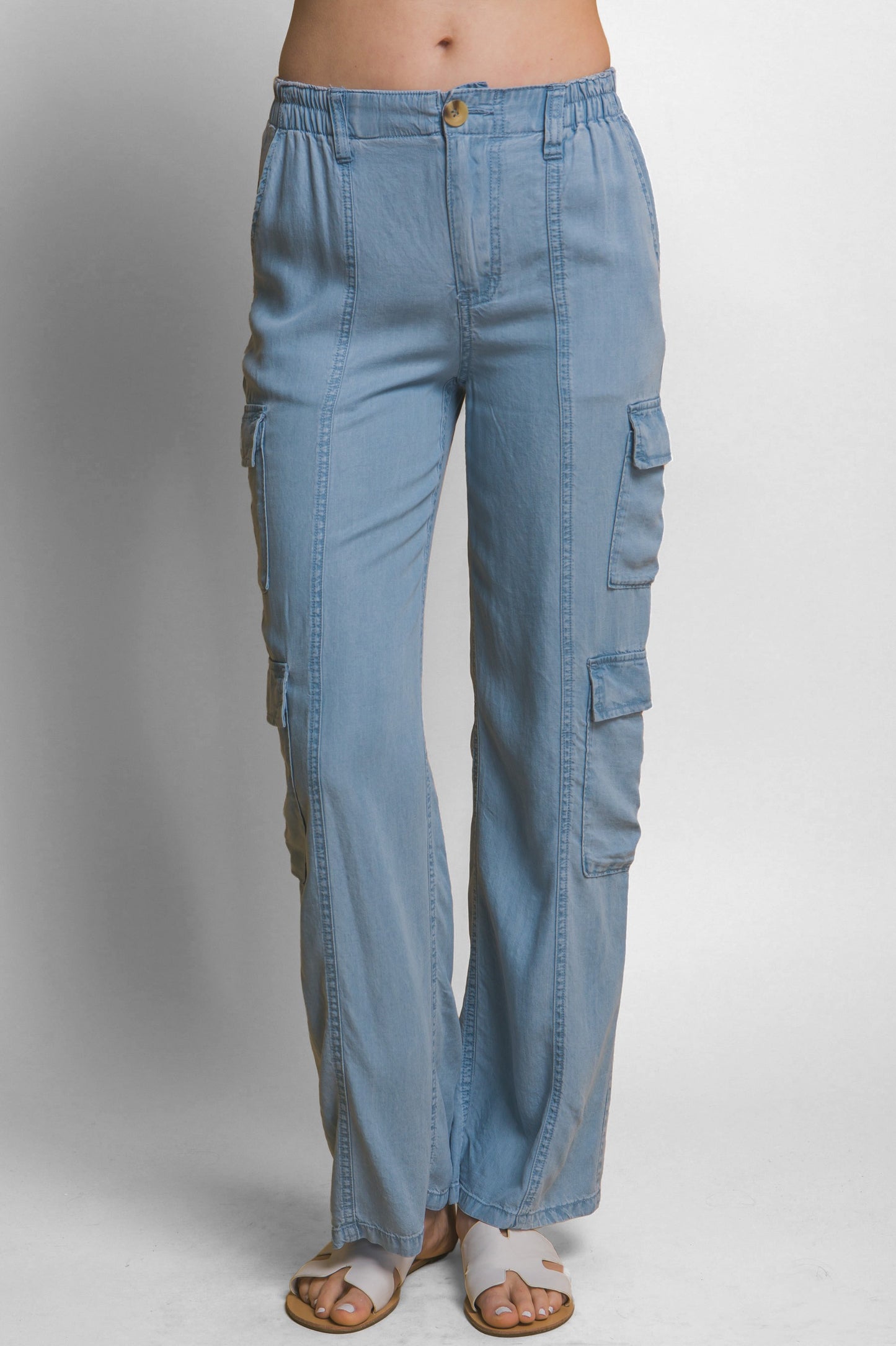 Full-Length Tencel Pants with Cargo Pockets