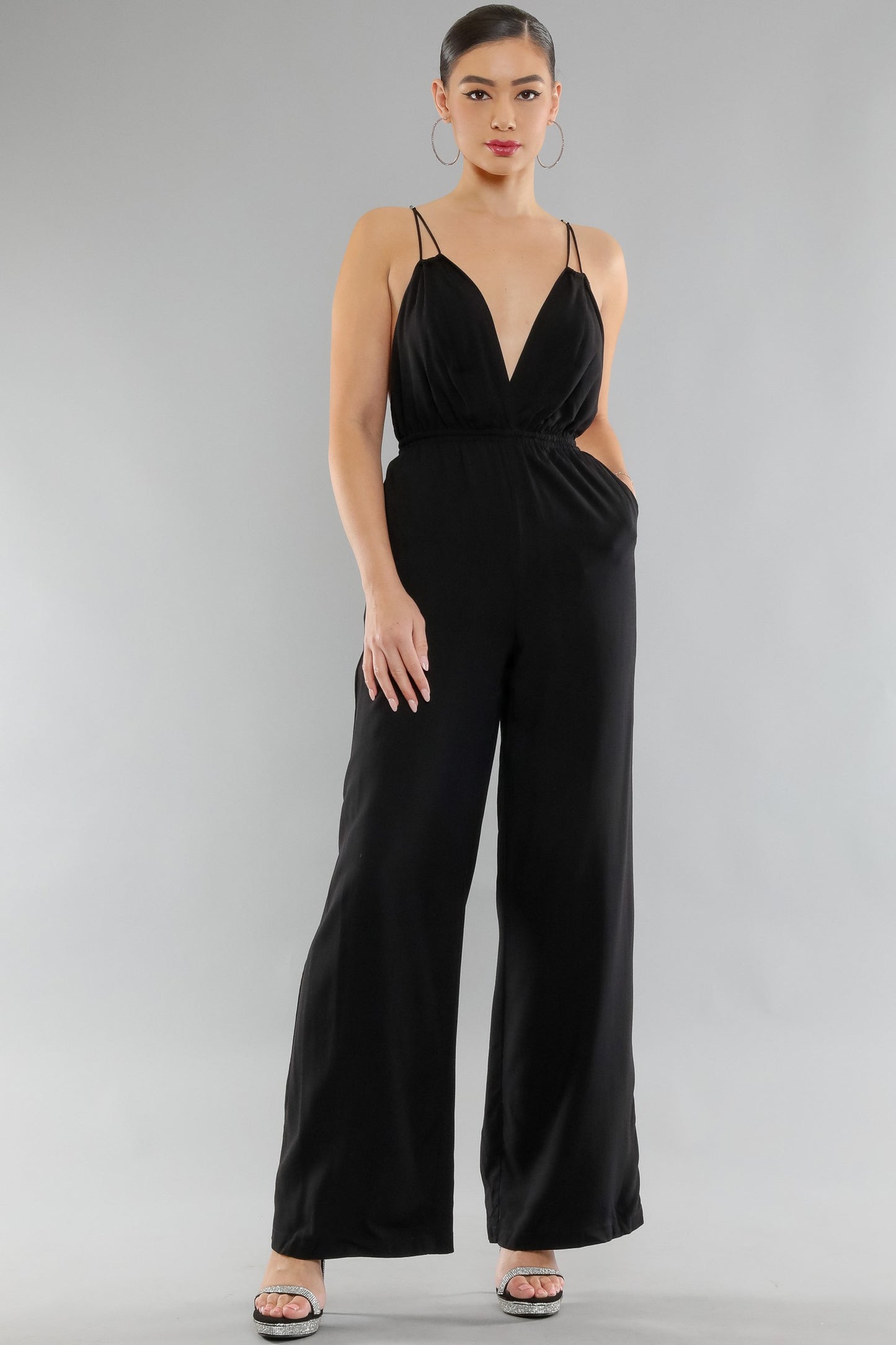 WOVEN SOLID SEXY LONG JUMPSUIT