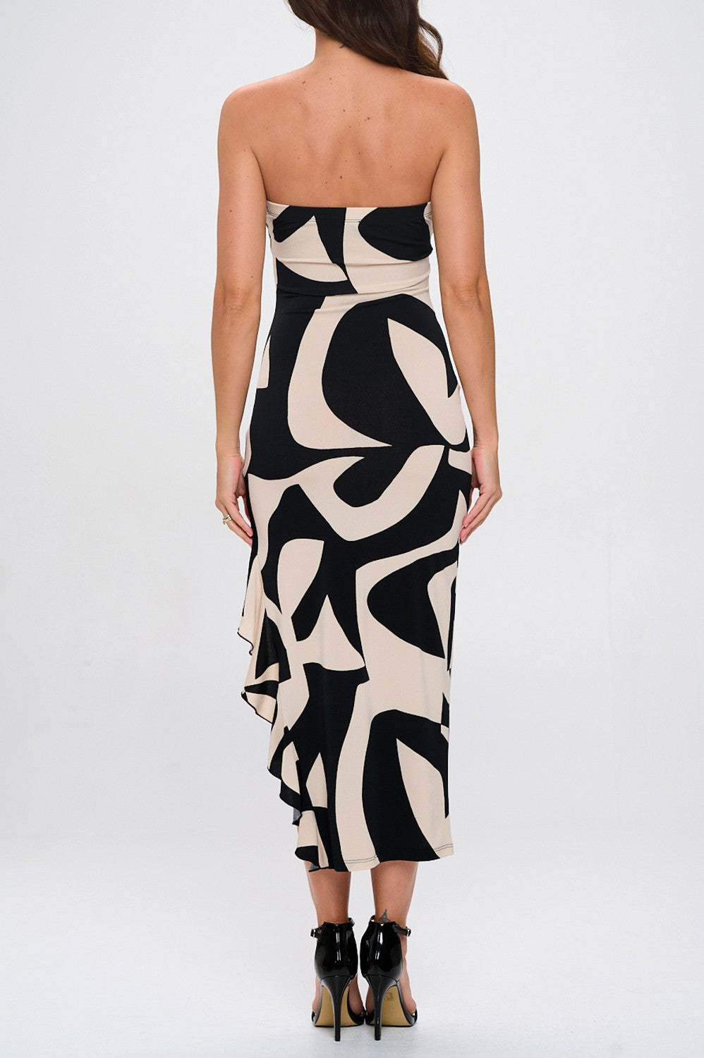 Geometric Ruffle Slit Midi Dress