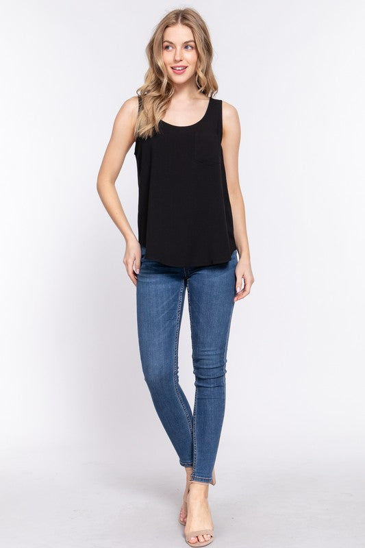 BACK BUTTON DOWN WOVEN TANK