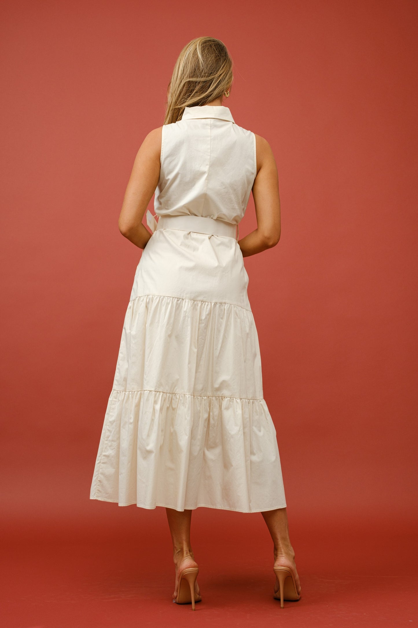 Tiered Midi Dress With Matching Belt