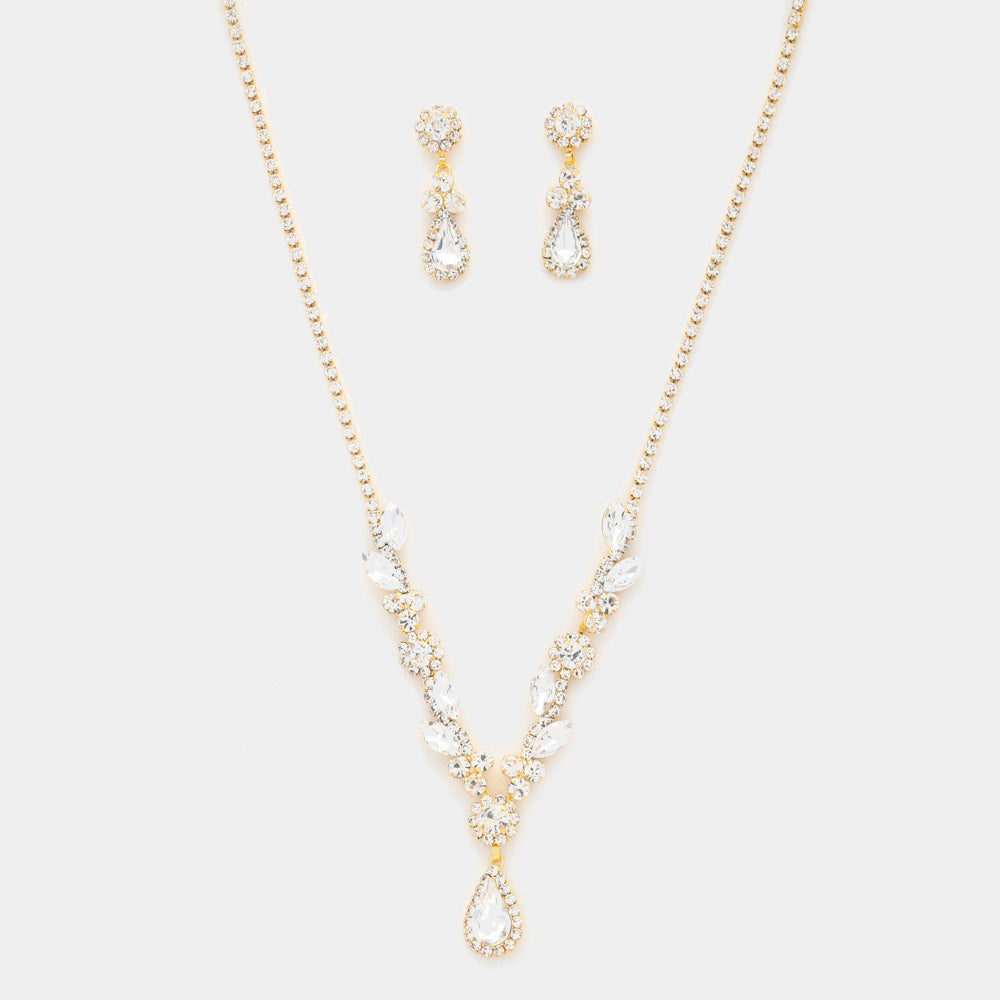 TEARDROP RHINESTONE NECKLACE EARRINGS SET