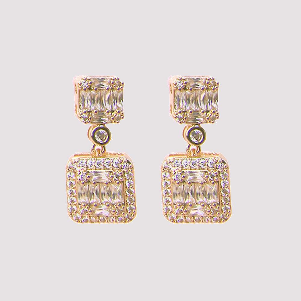 CZ RECTANGLE DANGLE EARRING