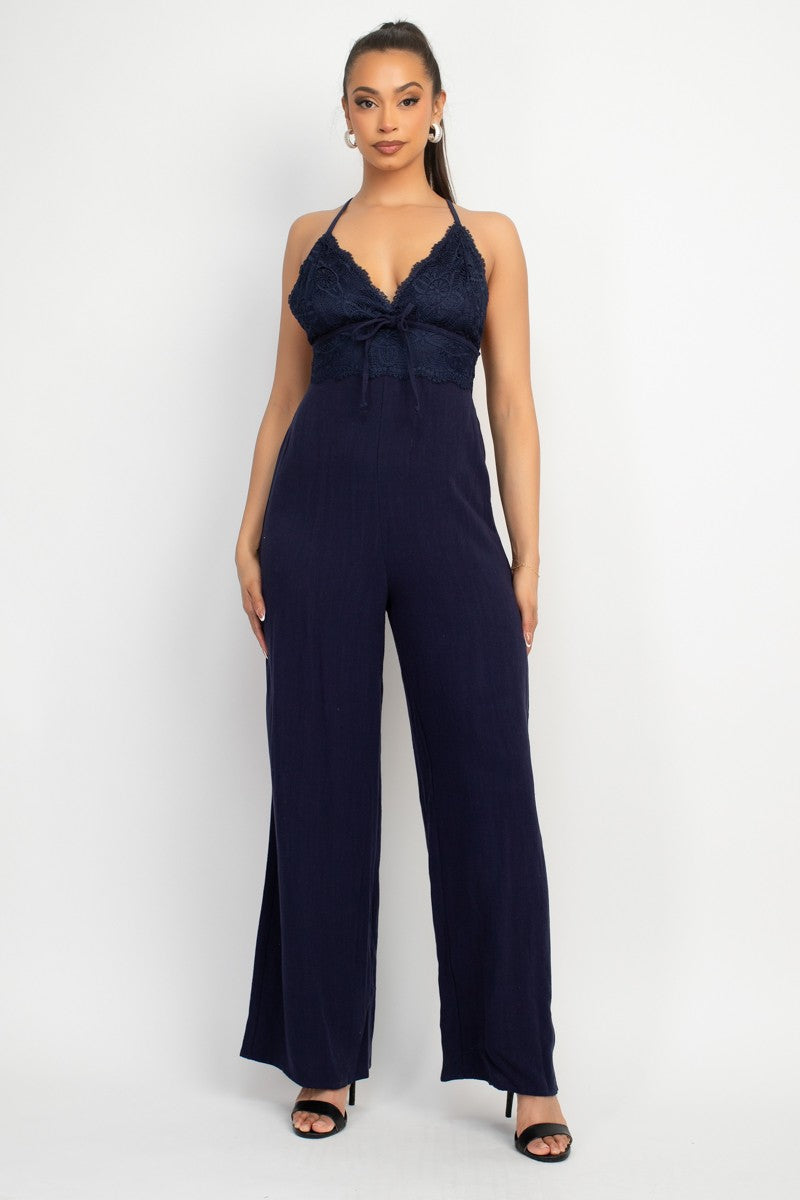 Lace Trim Crossed Back Jumpsuit
