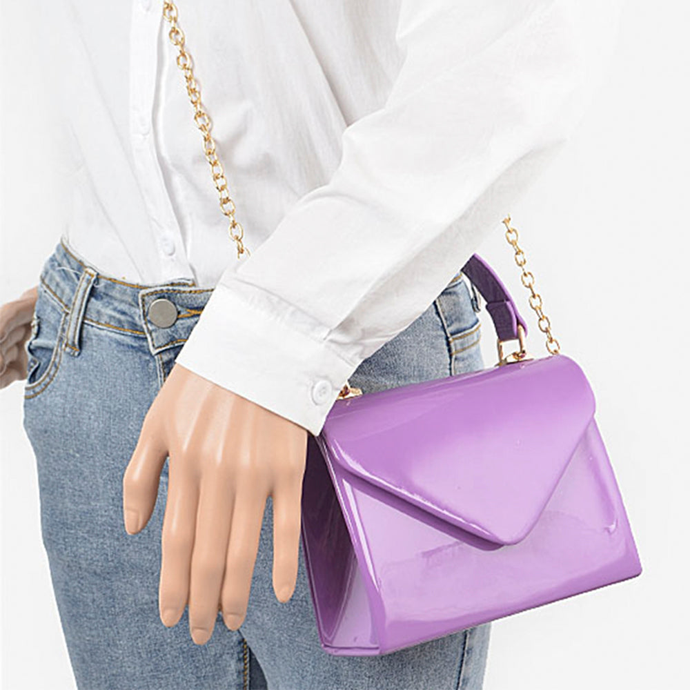 ENAMEL VEGAN LEATHER TOP HANDLE BAG