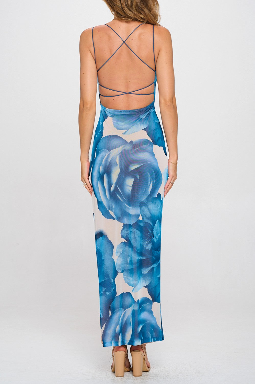 FLORAL CROSSBACK SLIT MAXI PRINTED DRESS