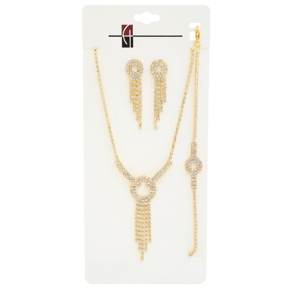 ROUND TASSEL RHINESTONE BRACELET NECKLACE SET
