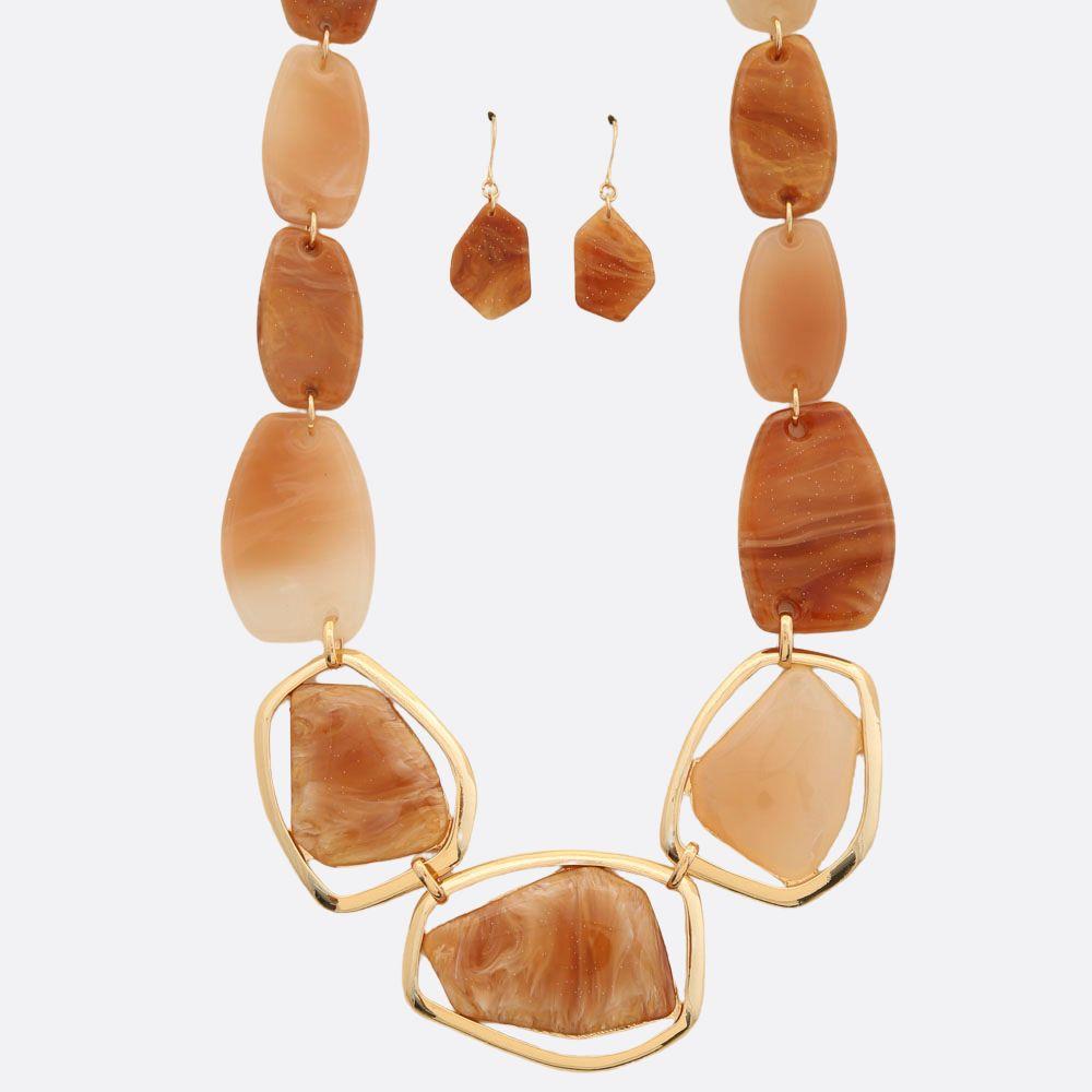 STONE BEADED LINK NECKLACE EARRING SET