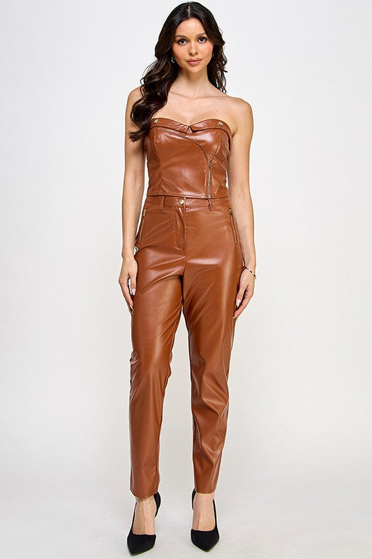 FAUX LEATHER TUBE TOP WITH PANTS SET