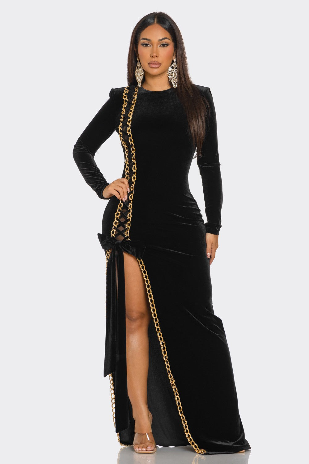 green emerald velvet dress Miranda Gold Velvet Formal Maxi Dress - US 18