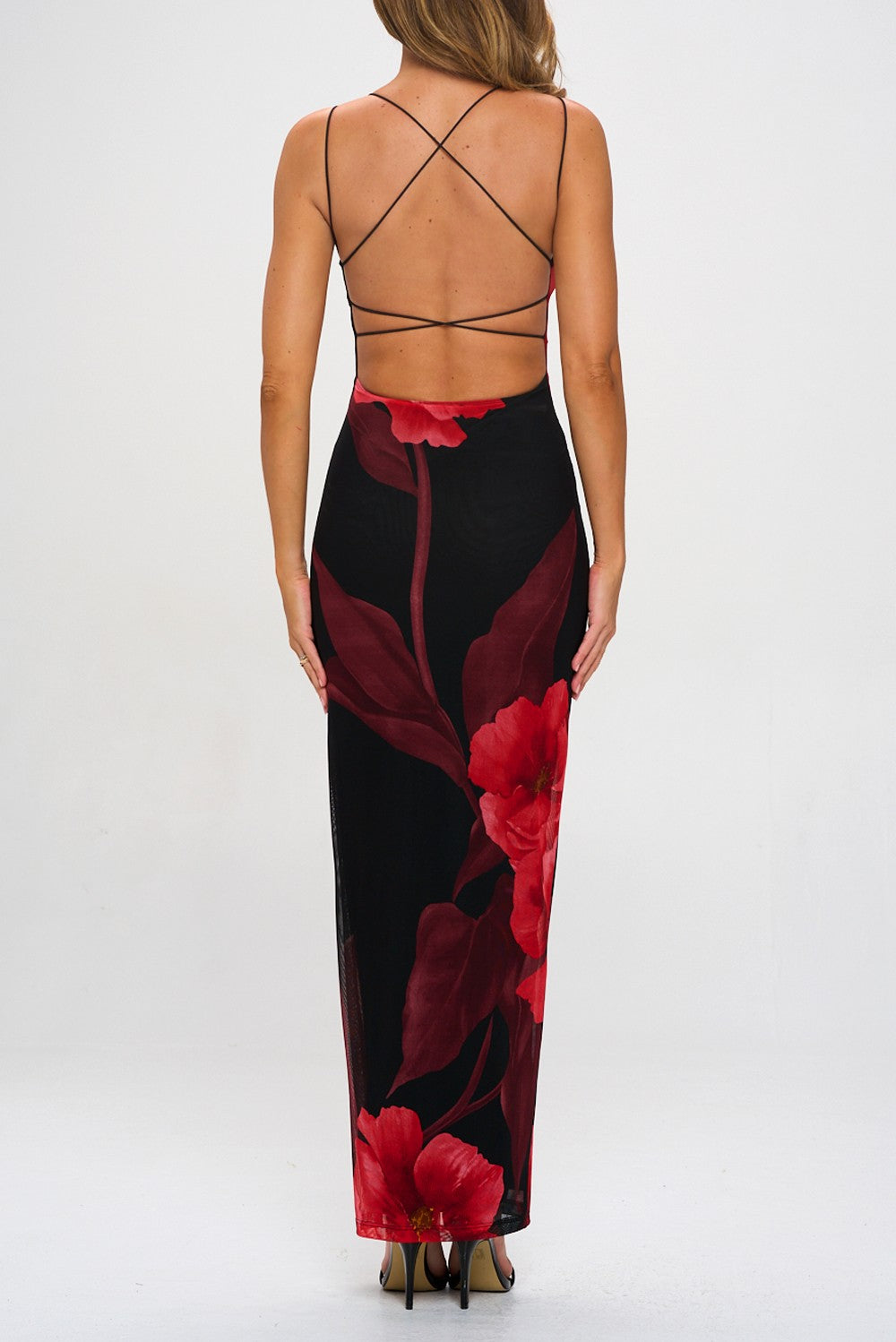 Floral Crossback Slit Maxi Dress