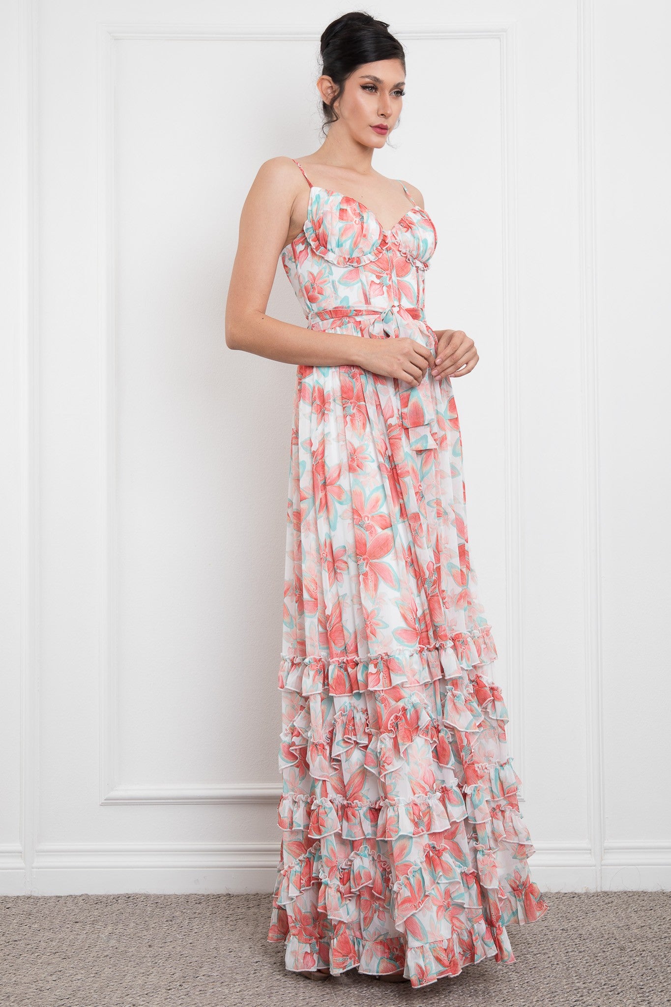 Spaghetti Shoulder Tiered Long Dress