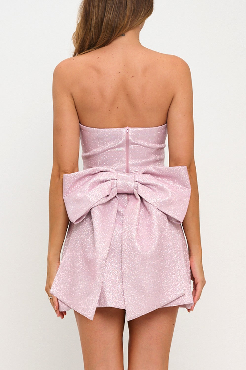 Glitter Back Bow Mini Dress