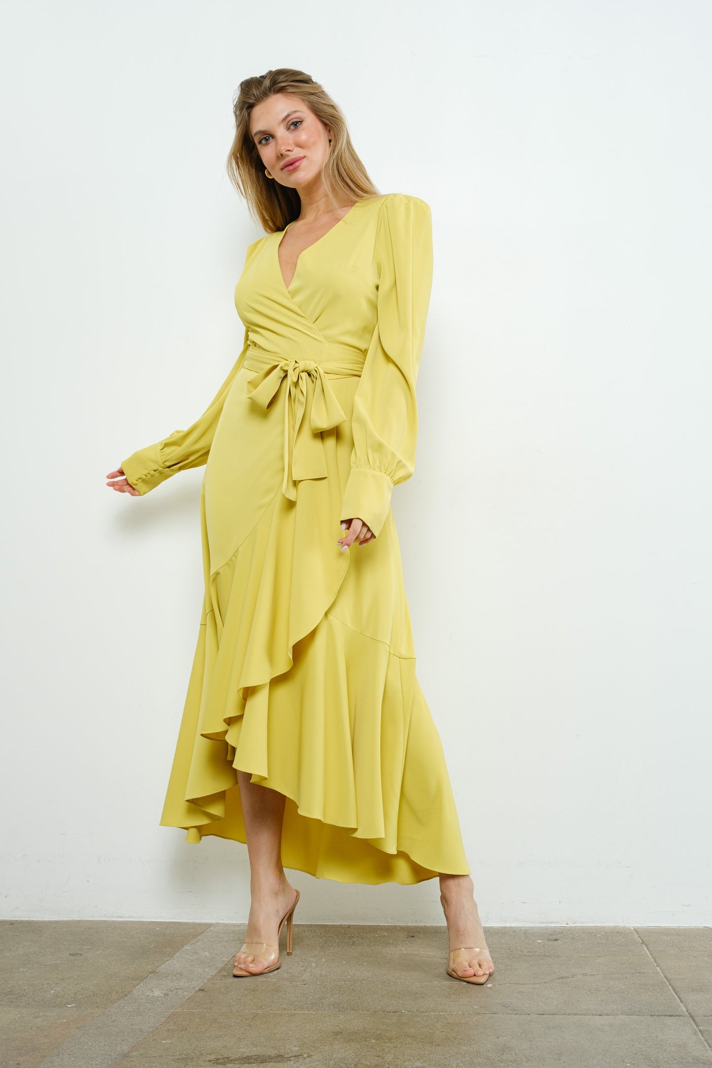 Asymmetric Ruffle Wrap Dress