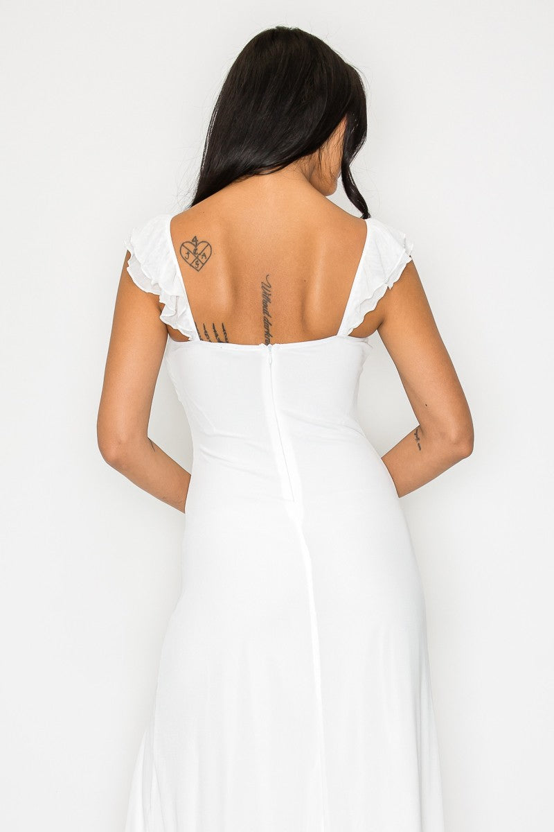 Solid Cut Out Slit Ruffle Maxi Dress