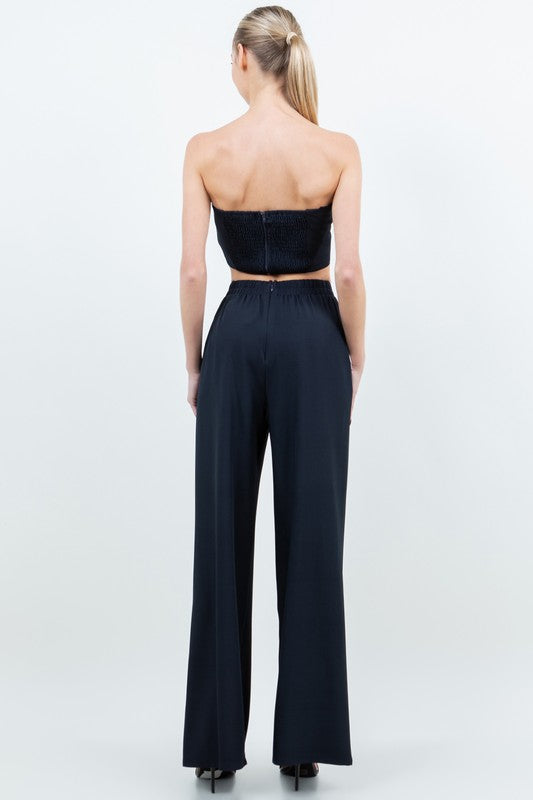 OPEN SHOULDER GOLD BUTTONED TOP AND PANTS SET