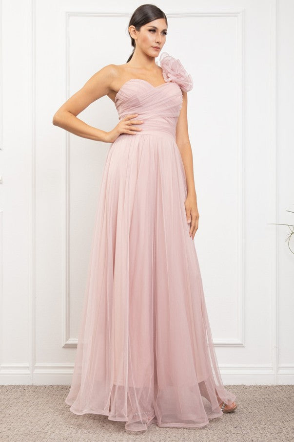 One Shoulder Mech Dress W/ Back Lacing