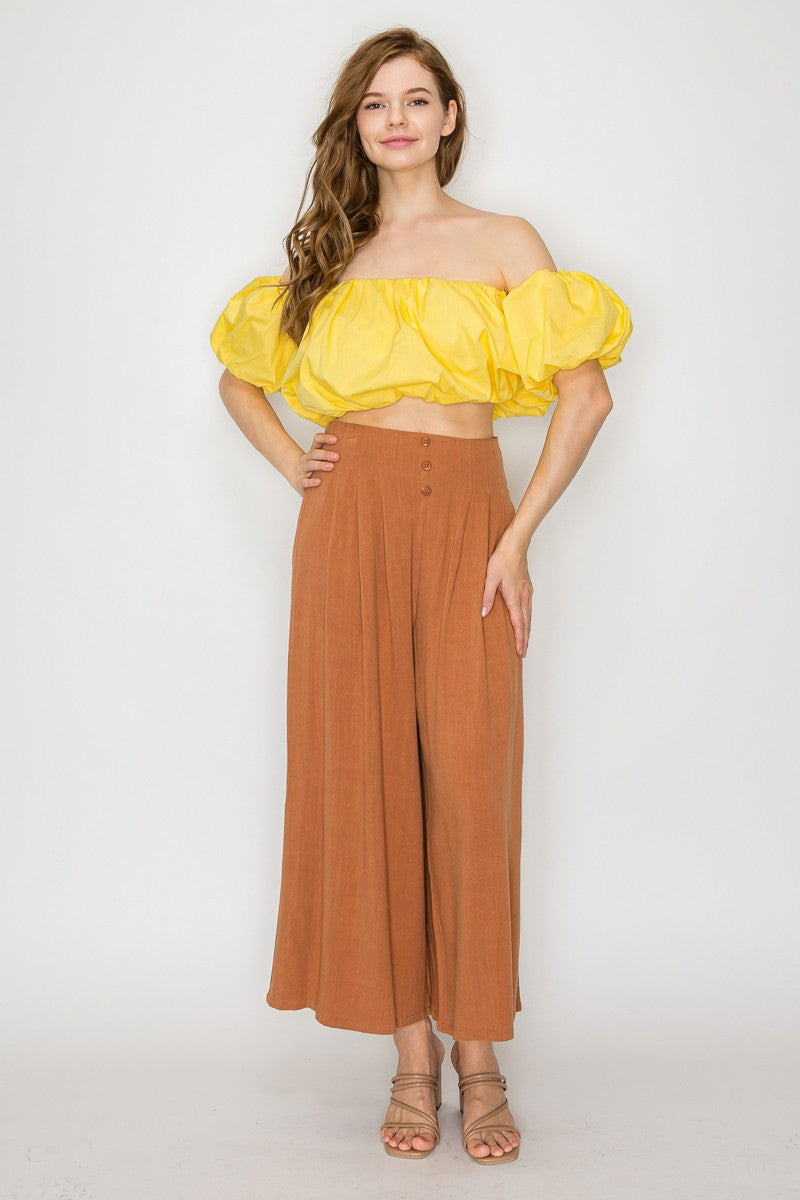 Off-Shoulder Balloon Solid Crop Top
