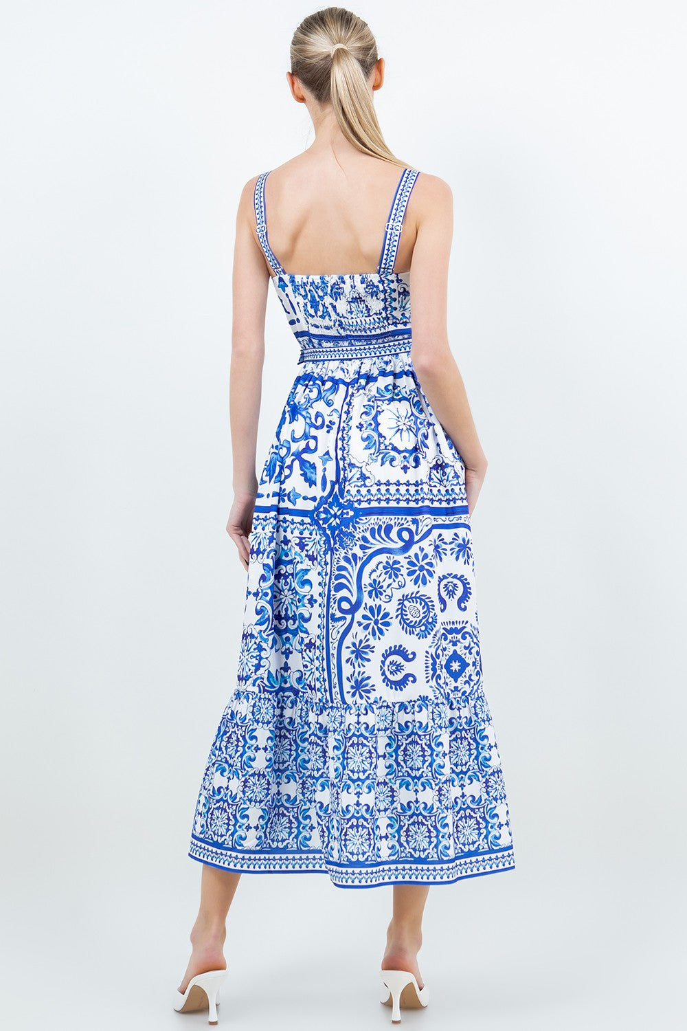 Sleeveless Strap Calf-length Belted Midi Dress