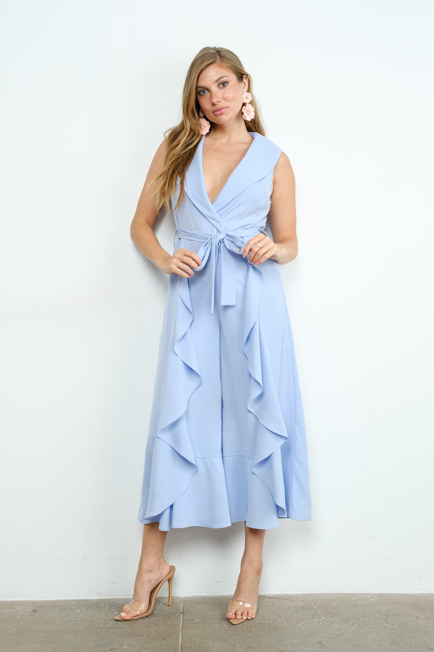 RUFFLED TIE-WAISTT JUMPSUIT
