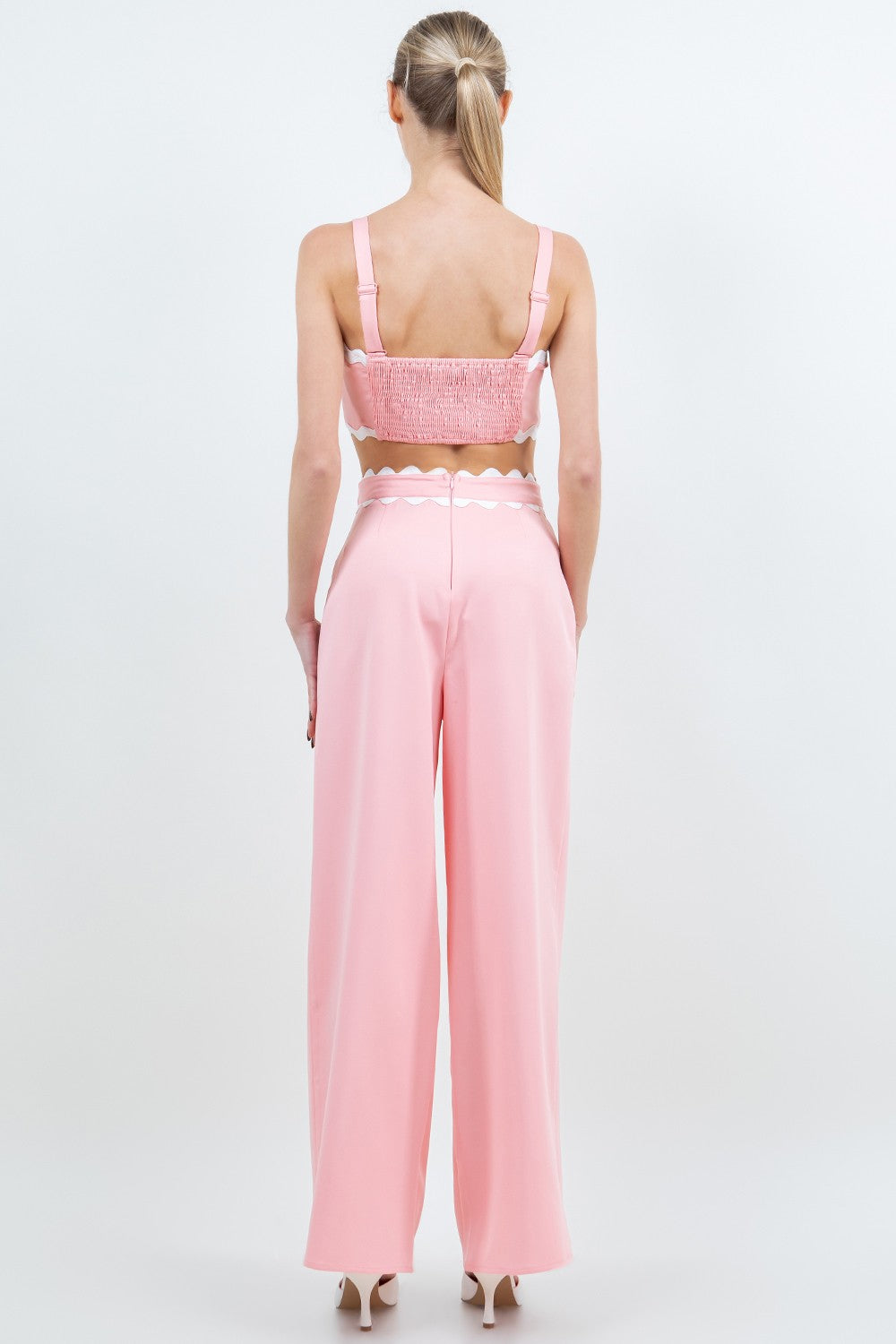 STRAP SMOCKED BACK TOP AND SCALLOP DETAIL PANT SET