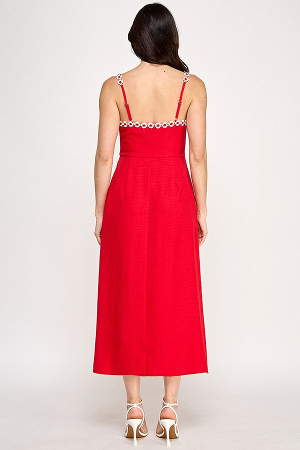 Flower Trim Detail Sleeveless Midi Dress