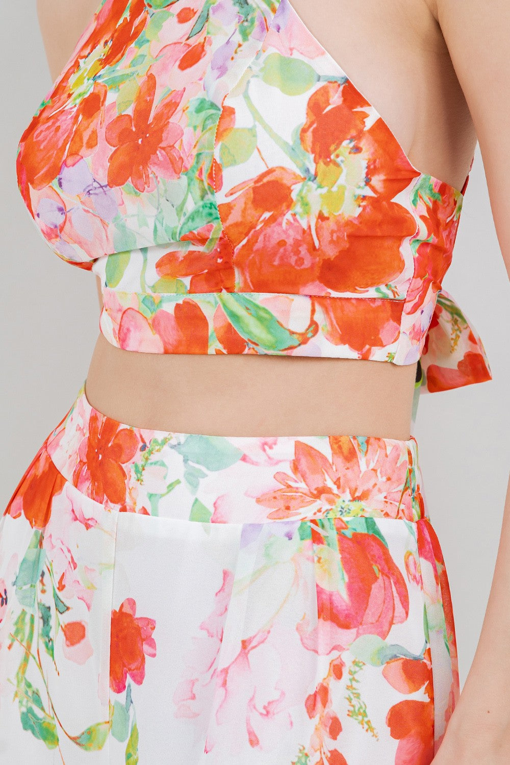 TIE BACK CROPPED TOP AND WIDE LEG PANTS SET