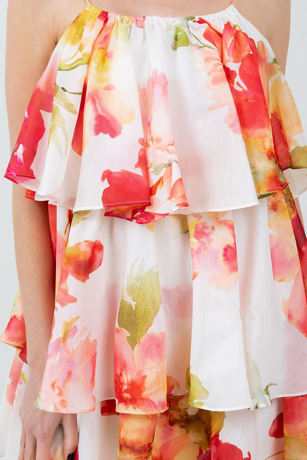 FLORAL SLEEVELESS TIERED MINI DRESS