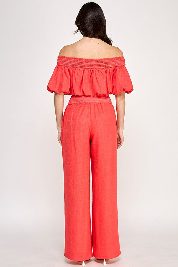 Off Shoulder Smocked Embroidery Set