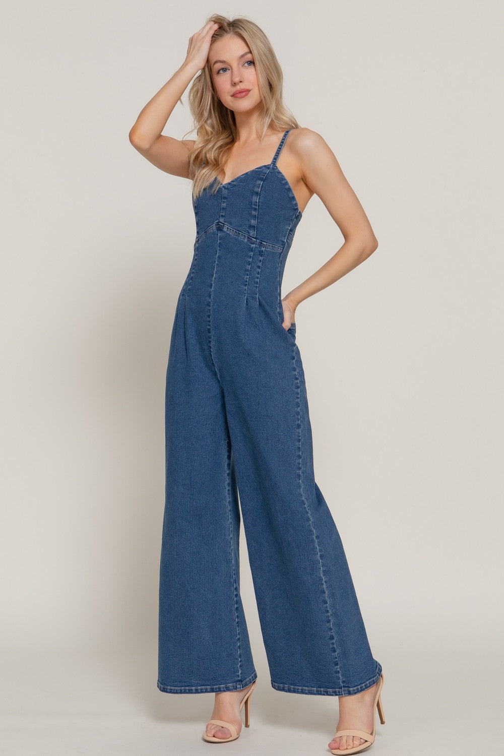 CAMI STRETCH DENIM JUMPSUIT