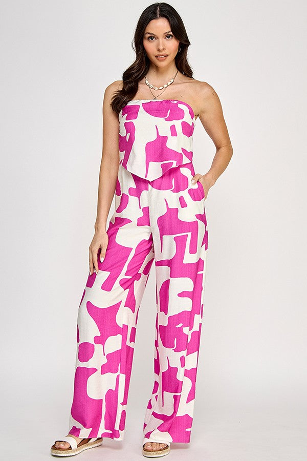 Printed Handkerchief Hem Top Jumpsuit