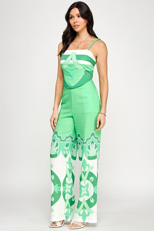 Printed Sleeveless Top with Long Pants Set