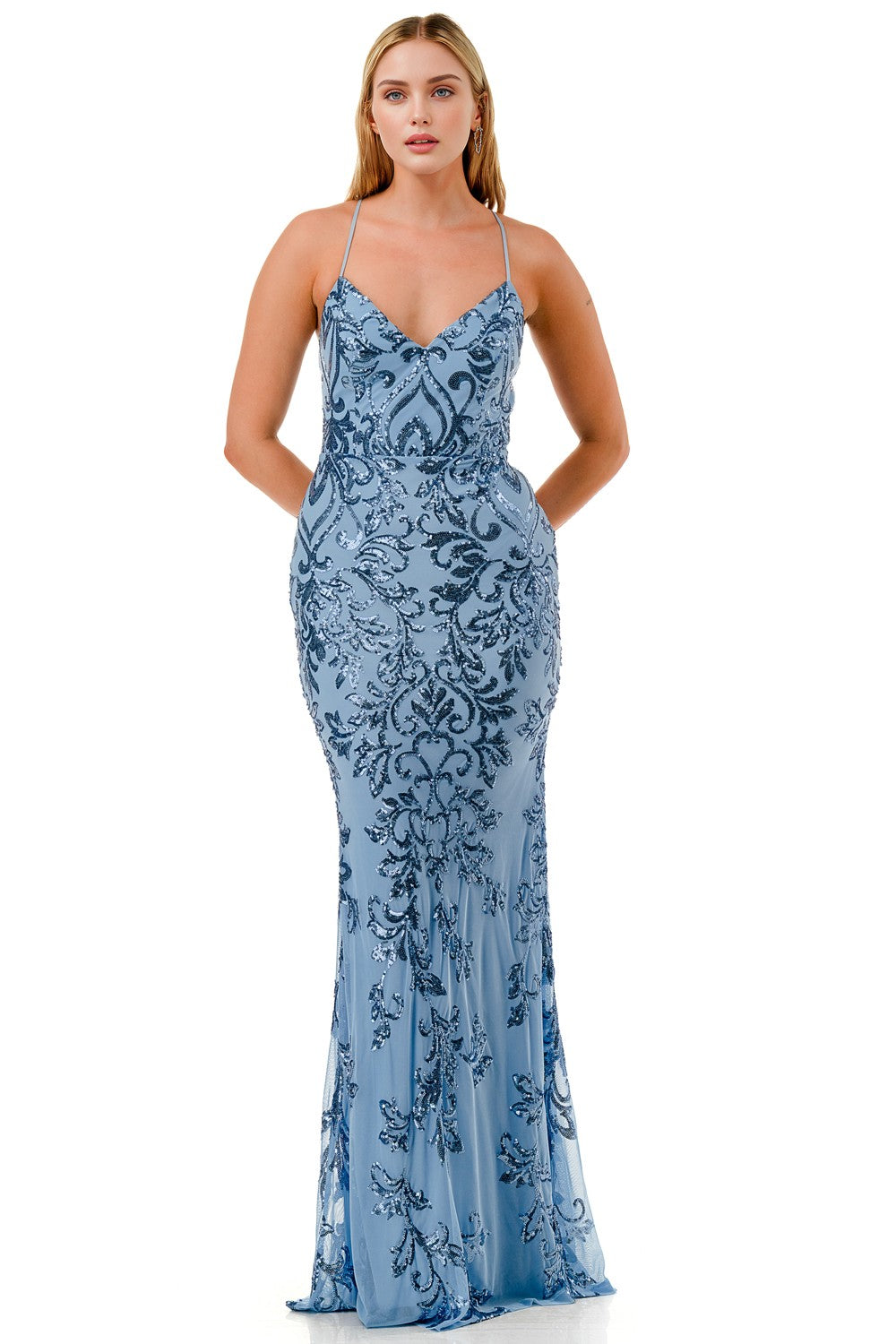 Sequin Embellished Criss Cross Maxi Dress