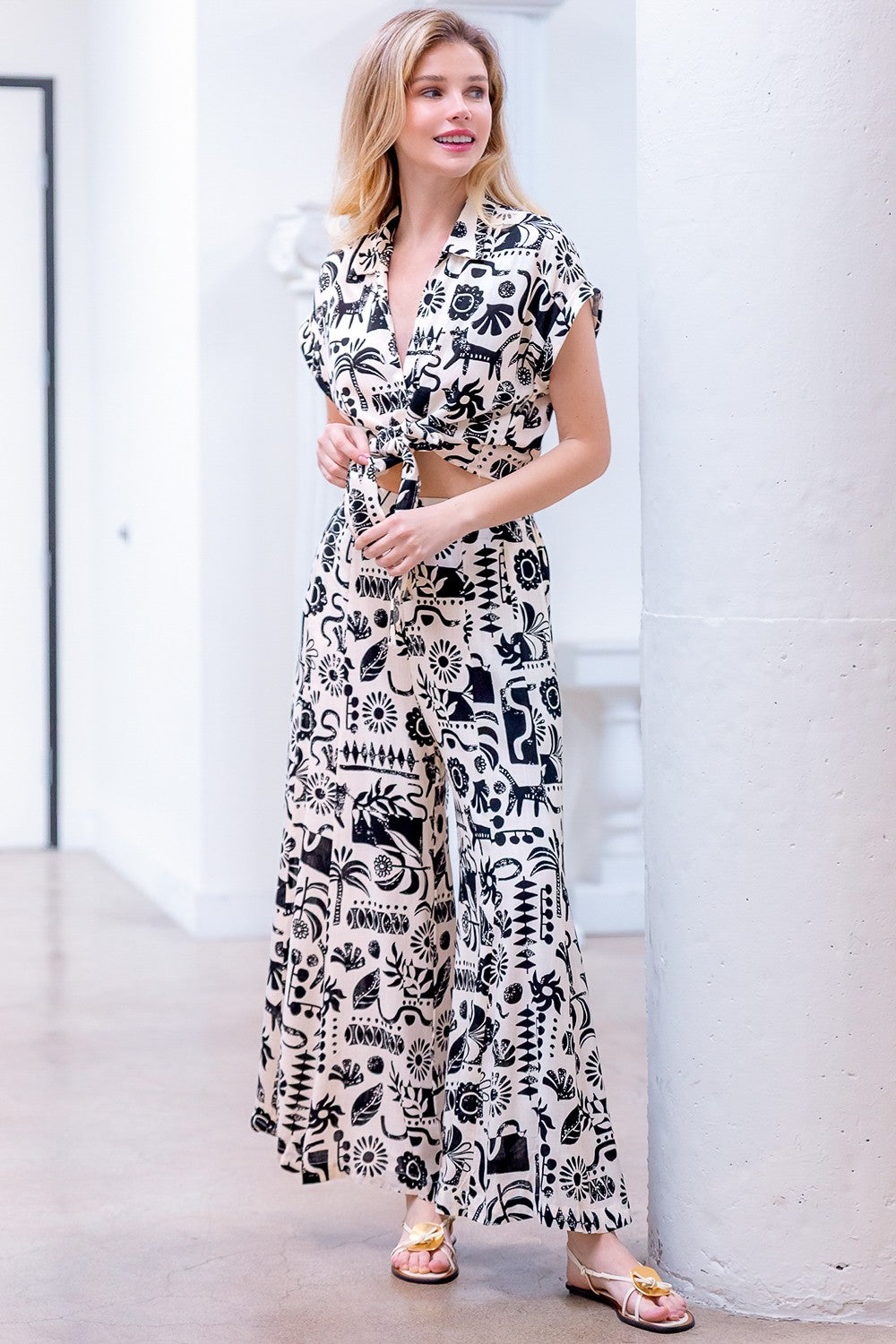 Mix Print Top And Pants Set