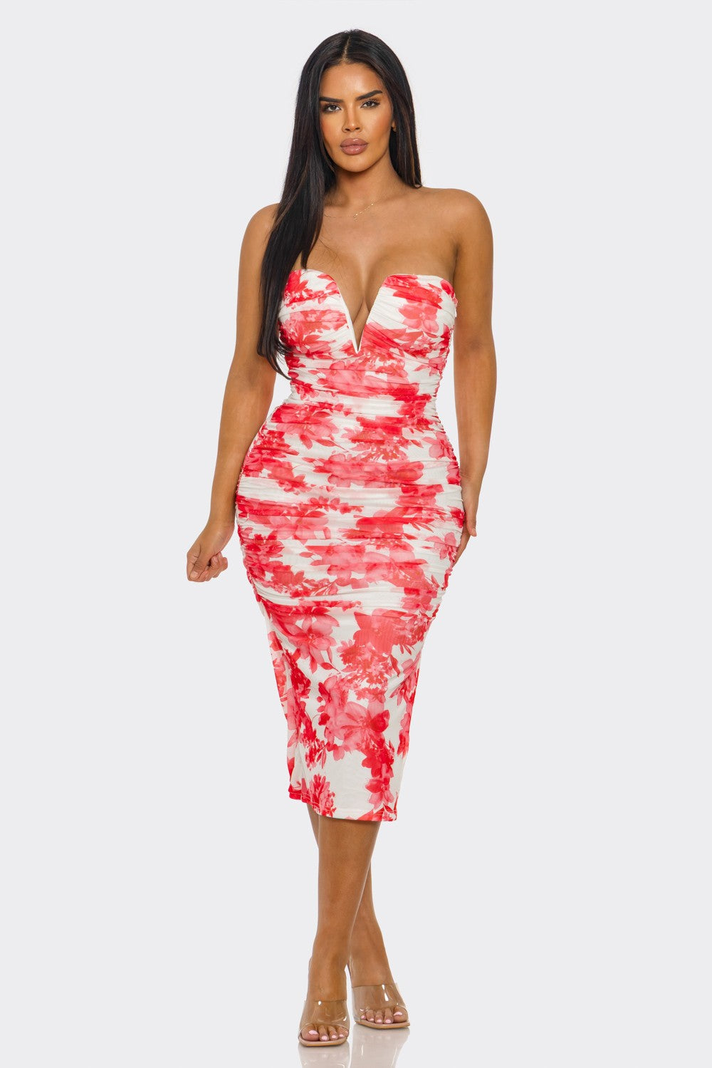 Celestia Strapless Printed Midi Dress