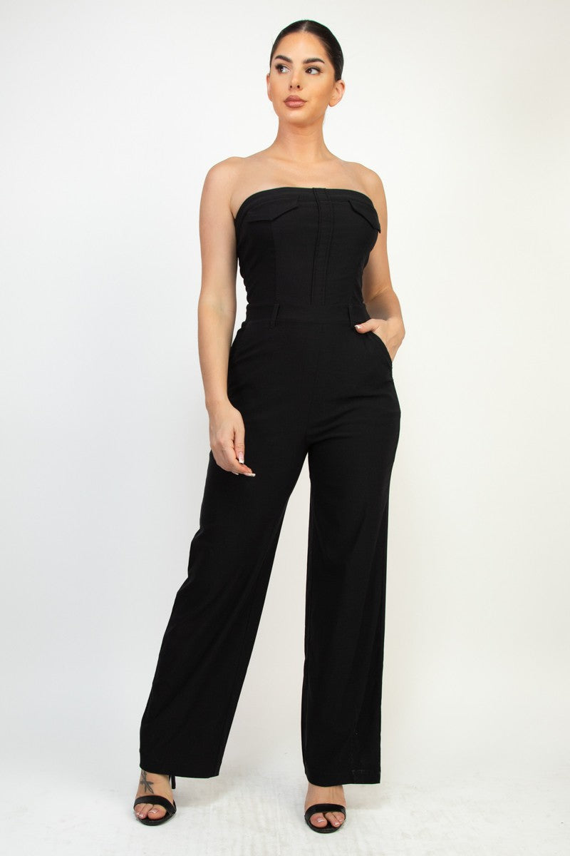 Tube Patch Pockets Wide Jumpsuit