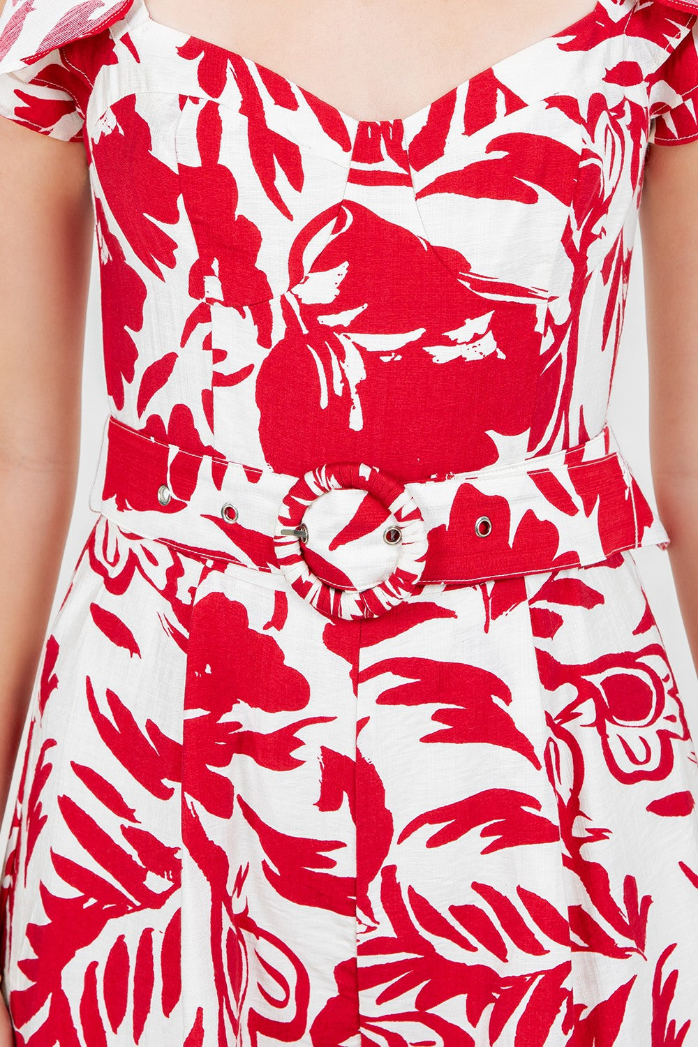 Sweet Hearted Ruffle Sleeveless Belted Romper