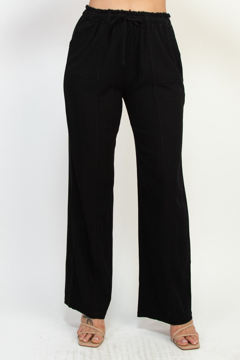 Paperbag Straight-cut Linen Pants