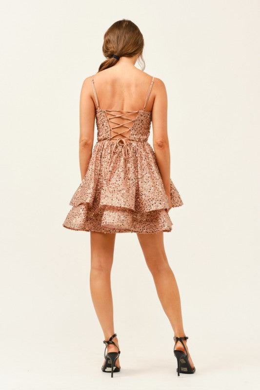 SEQUIN TIERED MINI COCKTAIL DRESS