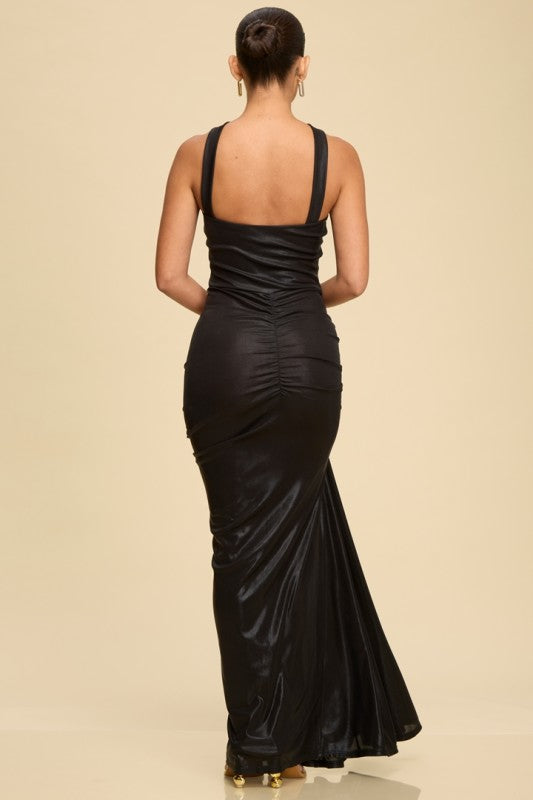 METALLIC GOLD ACCENT MAXI PARTY DRESS