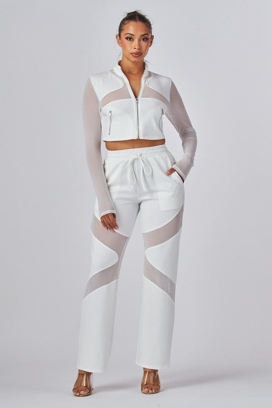 Jaiya Mesh Contrast Crop Jacket & Pants Set